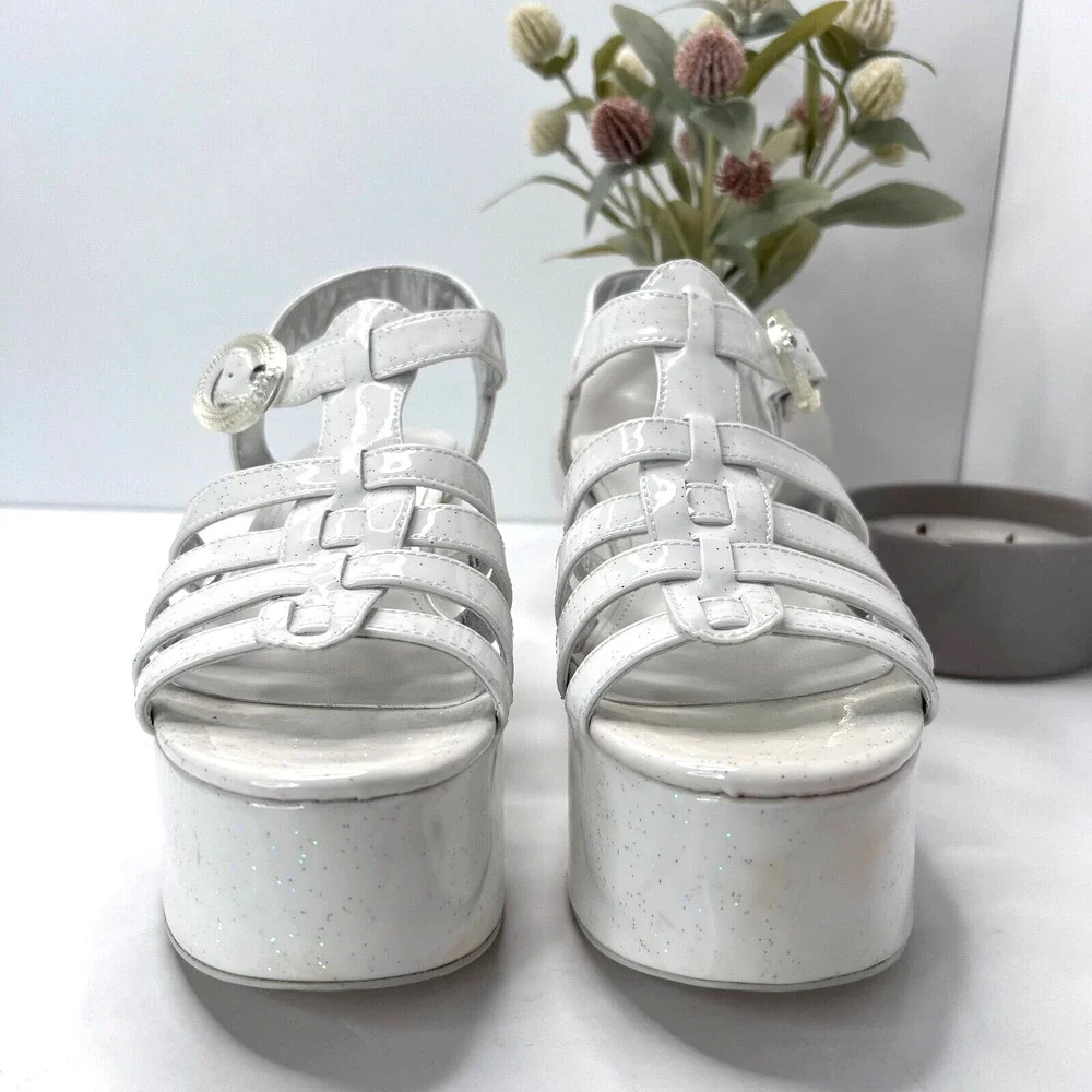 Circus By Sam Edelman Golda Glitter White Platform Ankle Strap Women's US 8